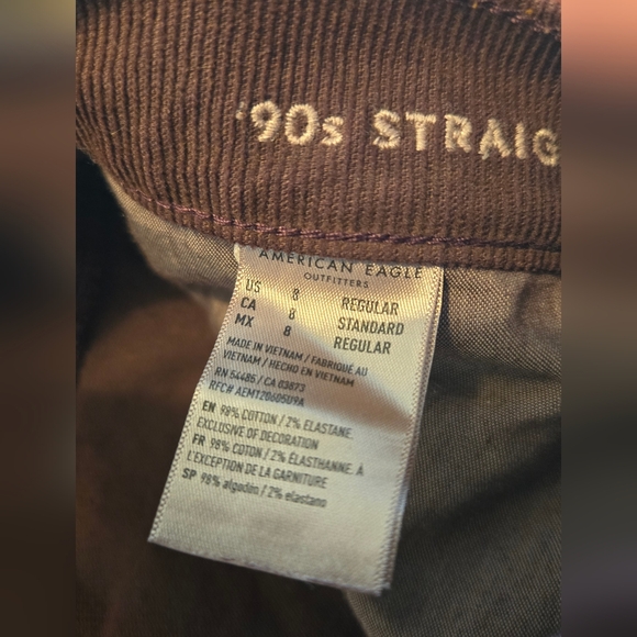 American Eagle 90's Straight Leg Brown Corduroy Pants Size 8 - Picture 3 of 16